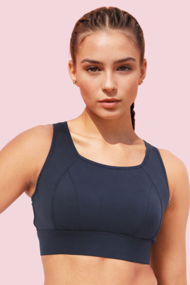 Aentic Crew Neck Sleeveless Crop length Sports Bra For Women - Hook & Eye Closure, Hugged Fit - A205 (Navy)
