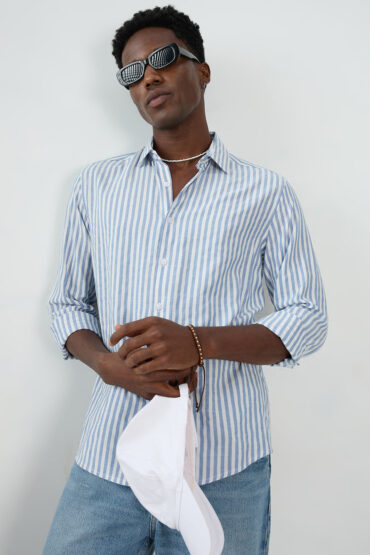 Blue Candy Striped Vacation Shirt