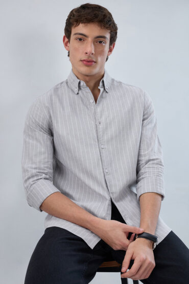 Grey Pin Stripe Button Down Collar Shirt