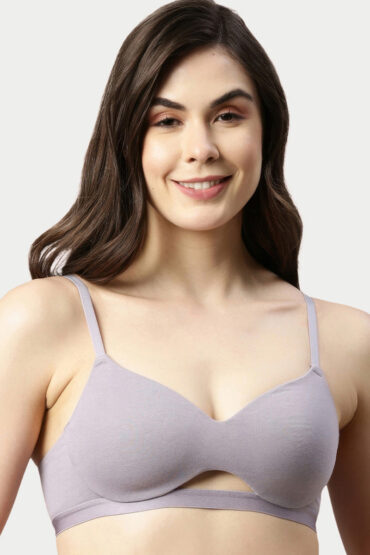 Aentic Innovations CloudSoft, Invisi Neckline Women's Cotton Everyday T-Shirt Bra - Padded, Wirefree, Medium Coverage - A032 (Silver Lilac)