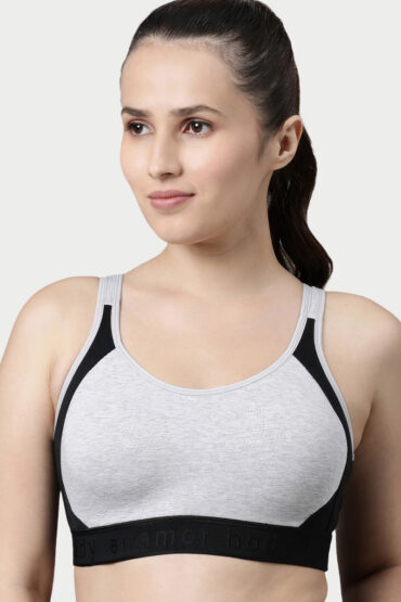 Aentic Innovations Antimicrobial, Side Shaper, Women's Cotton Medium Impact Sports Bra - Fixed cup, Non-Padded, Wirefree, High Coverage - SB28 (Grey Melange)
