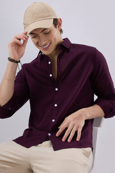 Wine Open Weave Refined Textured Shirt