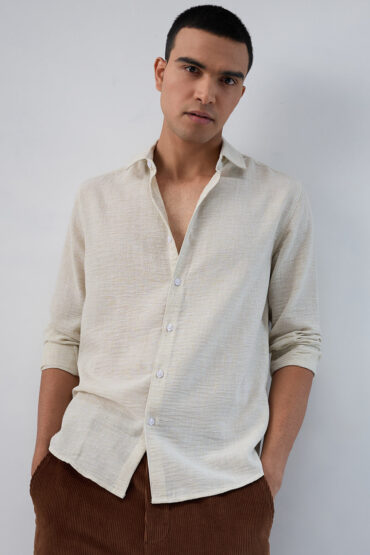 Light Pista Green Crinkled Textured Shirt