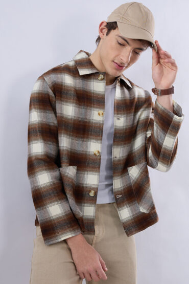 Brown & Beige Oversized Cropped Shacket