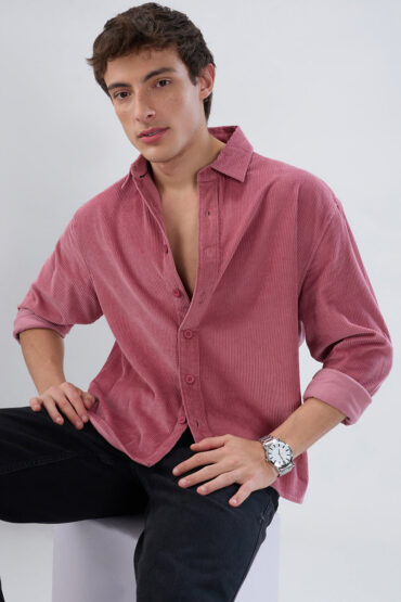 Wild Orchid Pink Corduroy Boxy Fit Crop Shirt