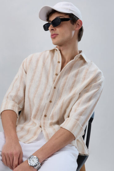 Ivory & Beige Burlap Striped Shirt