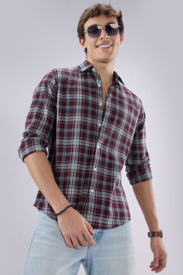 Maroon & Blue Tartan Checked Shirt