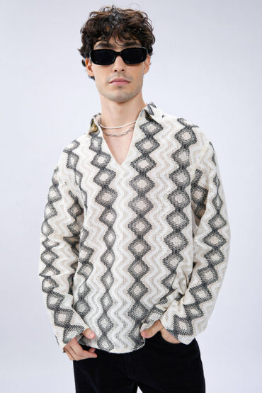 Diamond Wave Luxe Crochet Oversized Polo Shirt