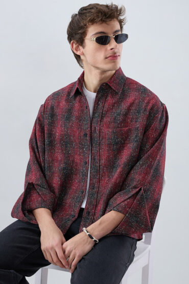 Silsila Shaam Glossy Maroon Textured Oversized Crop Shirt