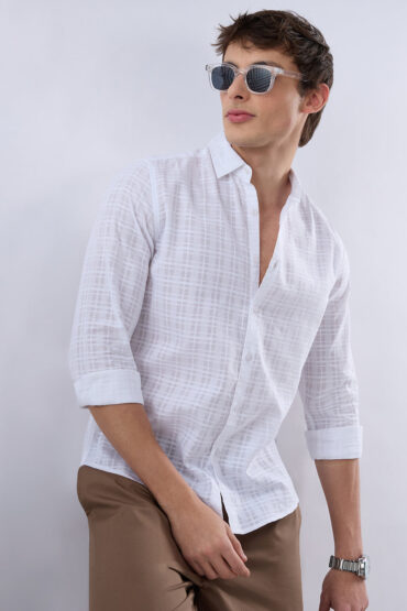 Pearl White Textured Sheer Checks Shirt