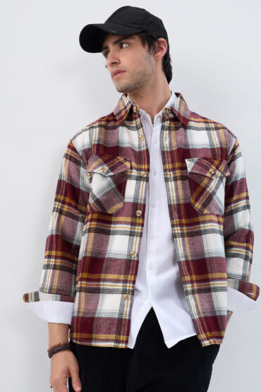 Cherry Red & White Checks Double Pocket Flannel Shirt