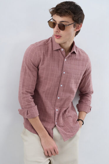 Dusty Peach Box Weave Seersucker Double Cloth Shirt