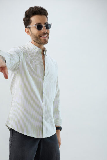 Green & White Candy Striped Oxford Button-Down Business Shirt