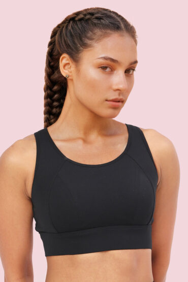 Aentic Crew Neck Sleeveless Crop length Sports Bra For Women - Hook & Eye Closure, Hugged Fit - A205 (Jet Black)