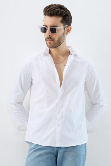 Minimalist Pure White Fine Line Seersucker Stripe Shirt