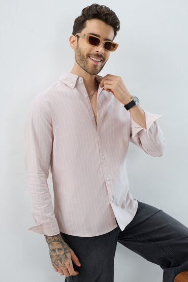 Sharp Beige Refined Pinstripe Oxford Button-Down Business Shirt