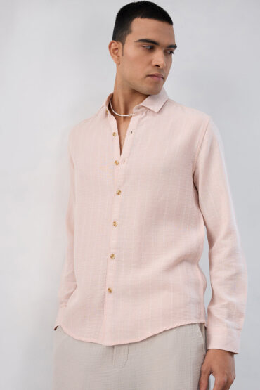 Pale Pink Linear Loom Crinkled Shirt
