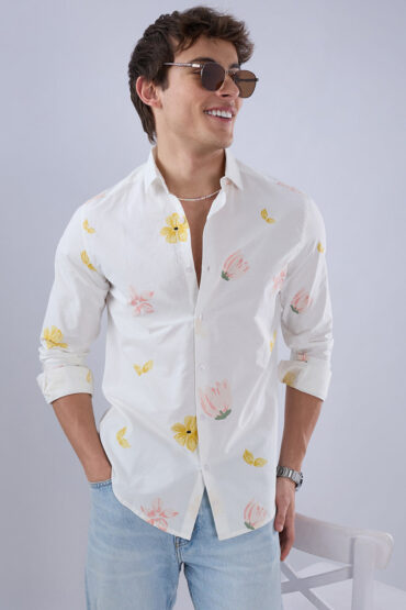 White Tulips Printed Vacation Shirt