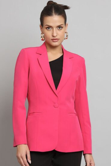 Women Hot Pink Notched Collar Formal Blazer