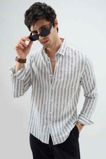Navy & Off-White Candy Striped Shirt