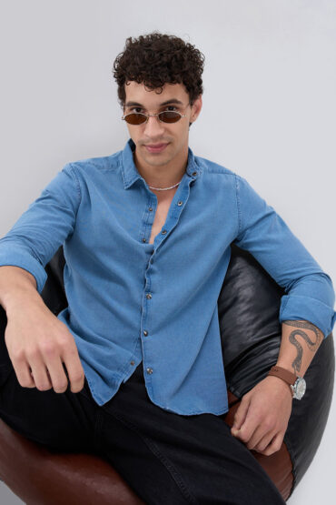 Exquisite Blue Denim Upscale Shirt