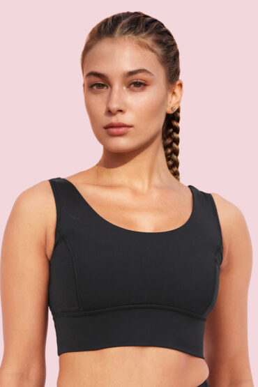 Aentic Sleeveless Crew Neck Crop length Pull On Sports Bra For Women - Hugged Fit, Cut Away Back Detail - A206 (Jet Black)