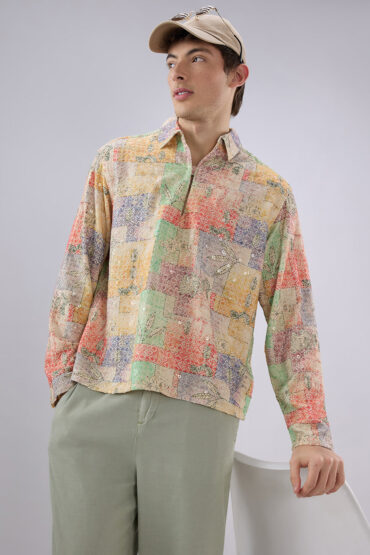 Rang Edit Sequin Embroidered Cuffless Oversized Shirt