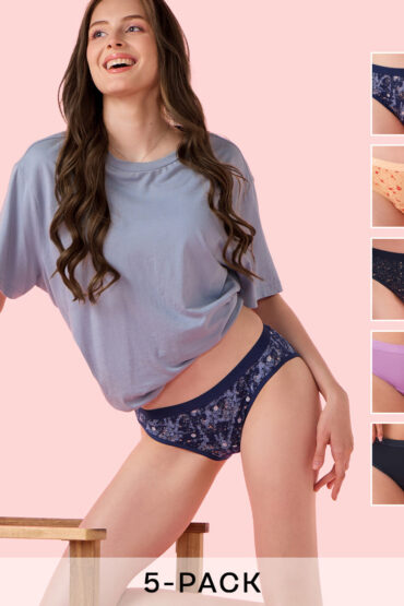 Aentic CB07 Chic Cotton, Naturally Breathable Cotton, All Day Comfort, Low Waist Brief Panty for Women -  Antimicrobial with Stain Release, Soft Outer jacquard Elastic, Regular Coverage -  Pack of 5 (Multicolors)