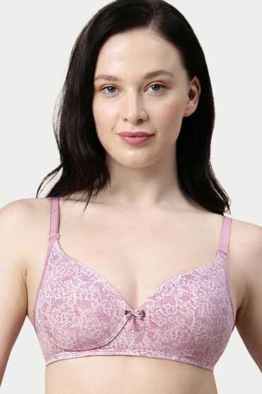 Aentic Women's Perfect Plunge Lift T-Shirt Bra - Detachable Straps, Lightly Padded, Wirefree, Medium Coverage - F023 (Pink Wild Lace Print)