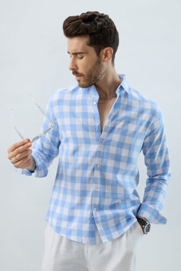 Refreshing Sky Blue Melange Gingham Checks Shirt