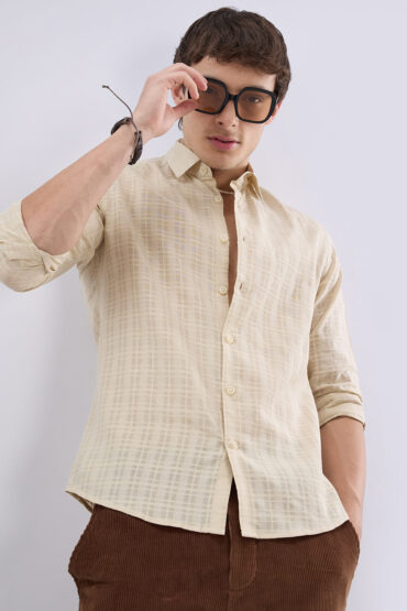 Casual Beige Textured Striped Shirt
