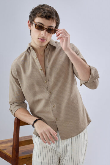 Warm Tan Beige Refined Textured Shirt