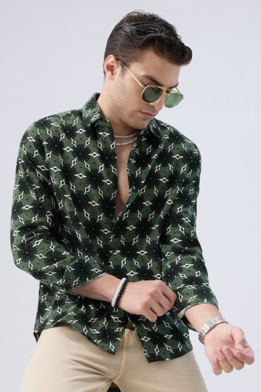 Emerald Green Floral Bloom Corduroy Shirt