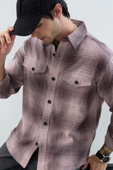 Old-School Red & Black Houndstooth Twin Pocket Flannel Shirt