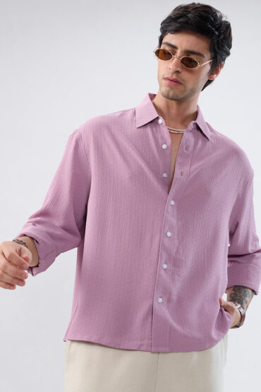 Refined Dusty Rose Pink Textured Boxy Fit Crop Shirt