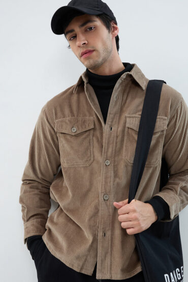 Olive Structured Corduroy Double Pocket Overshirt