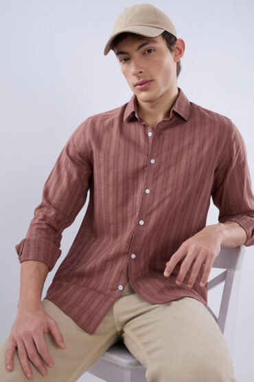 Cinnamon Brown Textured Striped Shirt