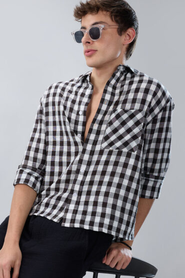 Slushy Monochrome Ghingam Checks Boxy Fit Crop Shirt