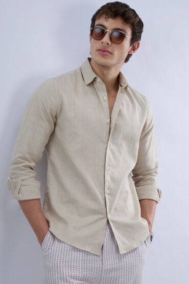 Bone Beige Textured Weave Shirt