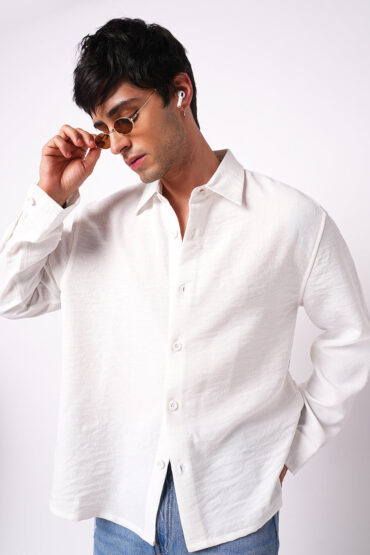 Snow White Crinkled Side-Slit Oversized Crop Shirt