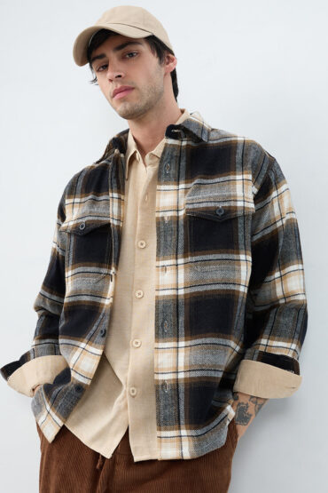 Premium Desert Vibe Plaid Checks Twin Pocket Flannel Shirt