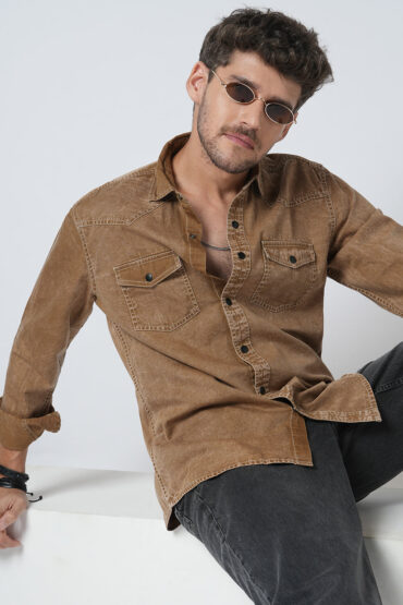 Rustic Bronze Acid Wash Double Pocket Shirt