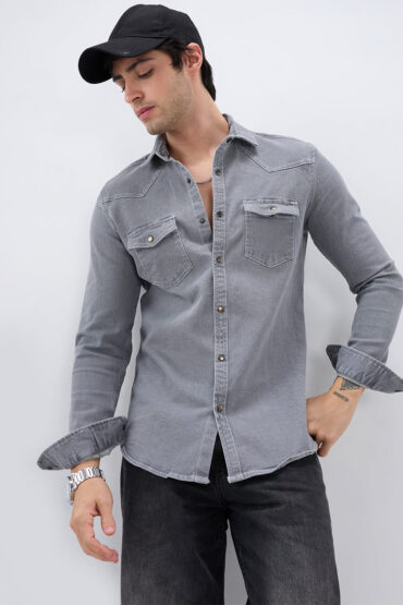 Vintage Grey Denim Double Pocket Overshirt