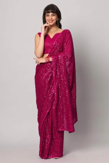 Tasha Pink Sequins Embroidery Faux Georgette Aentic Saree