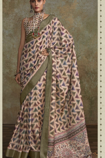 Printed Silk Saree with Lustrous Zari Border