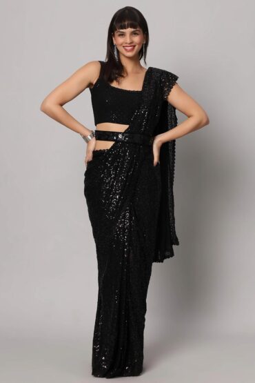 Sejal Black Faux Georgette Sequins Aentic Saree