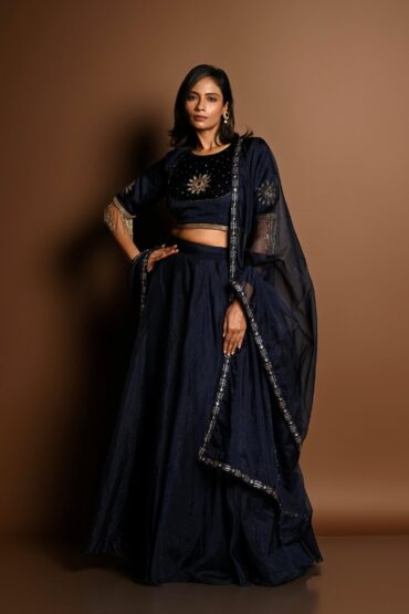 Dark Blue Lehenga Set with Hand Embroidery Work