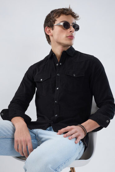 Timeless Black Corduroy Double Flap Pocket Overshirt