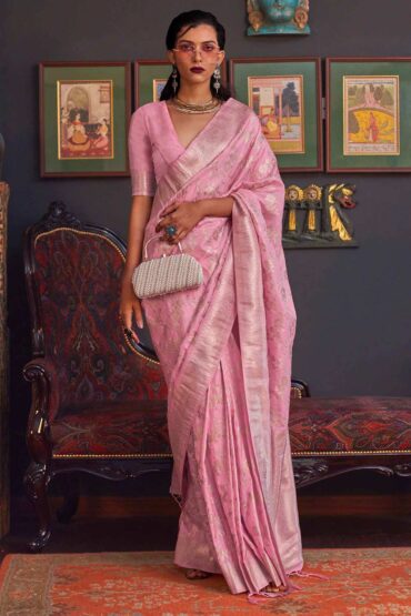 Basma Silk Pink Floral Aentic Saree