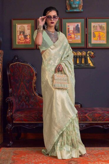 Basma Silk Green Floral Aentic Saree